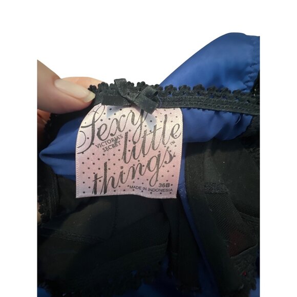 Victorias Secret Sexy Little Things 36B Lingerie Babydoll Black & Blue - Picture 4 of 5